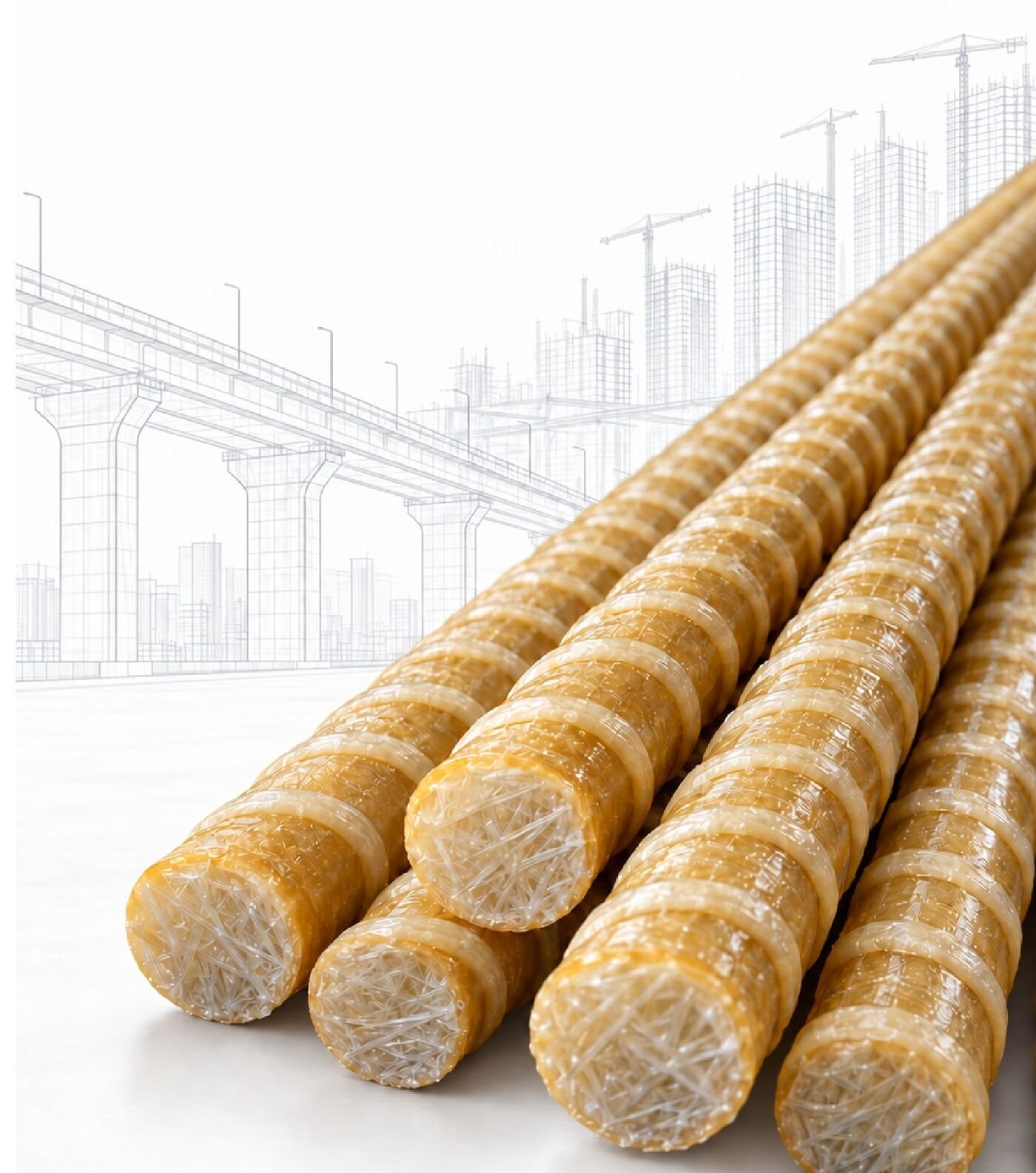 Close-up of Fiberonex GFRP rebars